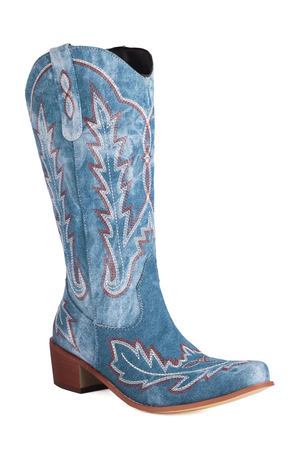 Classic Black Embroidered Pointed Toe Knee High Wide Calf Cowgirl Boots - Image 10