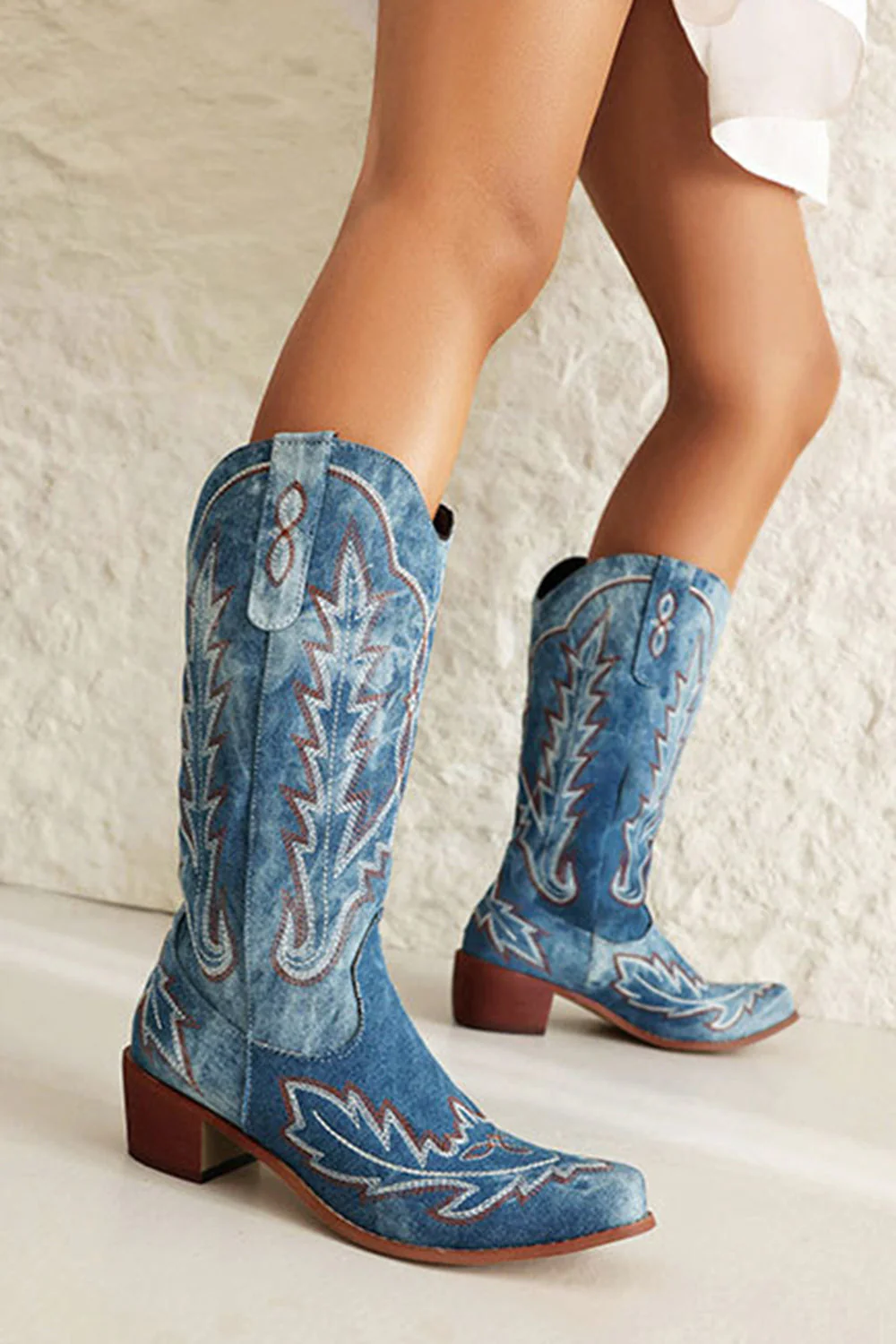 Classic Black Embroidered Pointed Toe Knee High Wide Calf Cowgirl Boots - Image 11