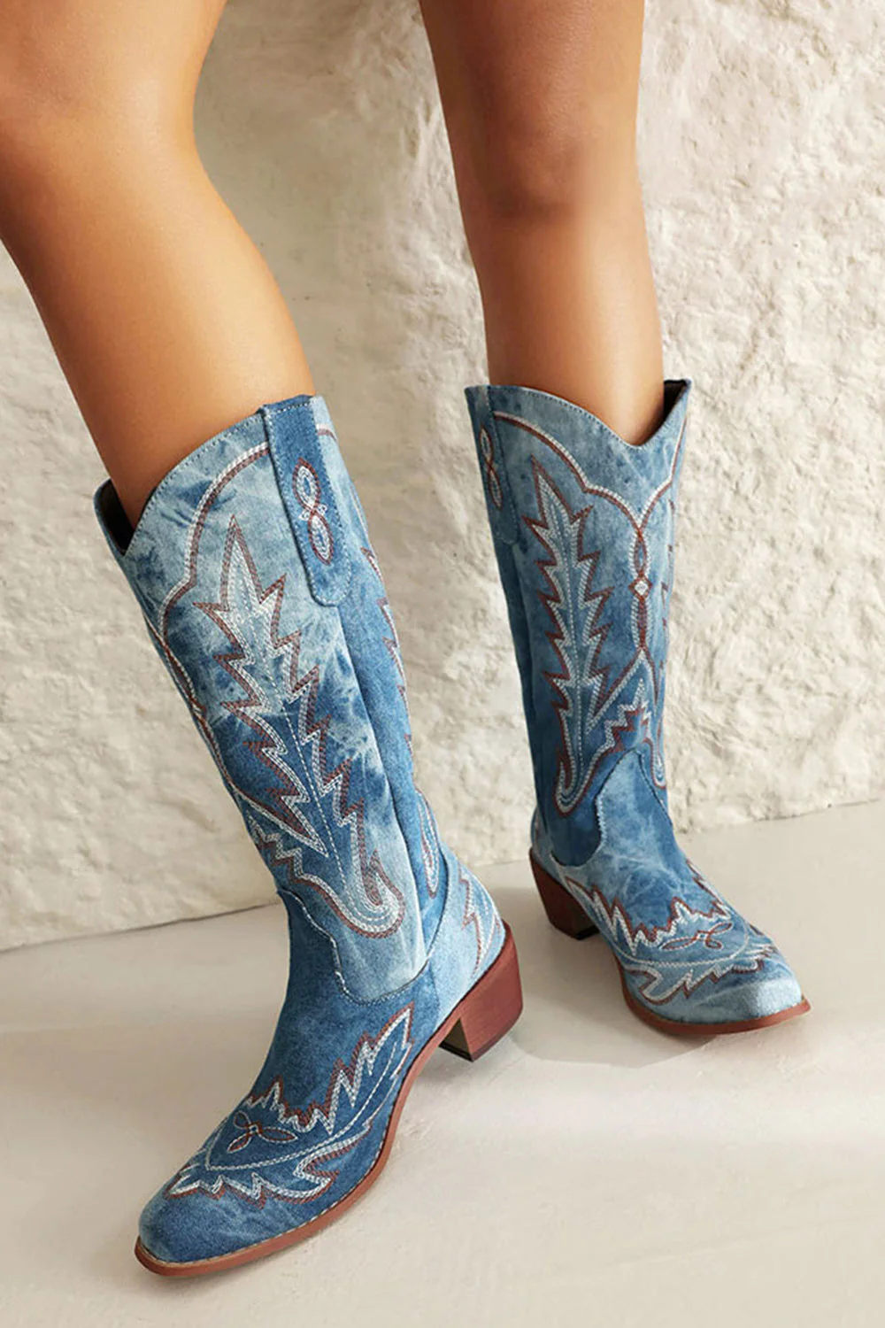 Classic Black Embroidered Pointed Toe Knee High Wide Calf Cowgirl Boots - Image 13