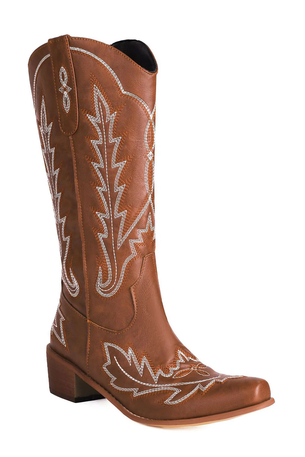 Classic Black Embroidered Pointed Toe Knee High Wide Calf Cowgirl Boots - Image 7