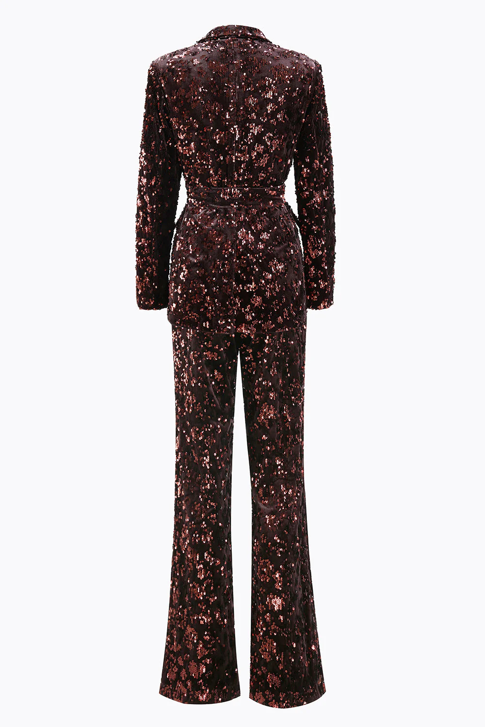 Coffee 2 Piece Peak Lapel Sequin Women's Prom Suit with Belt - Image 2