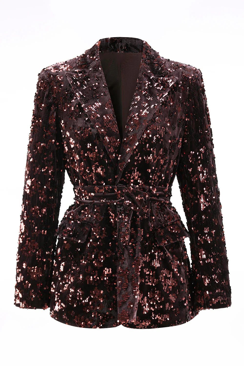 Coffee 2 Piece Peak Lapel Sequin Women's Prom Suit with Belt - Image 4