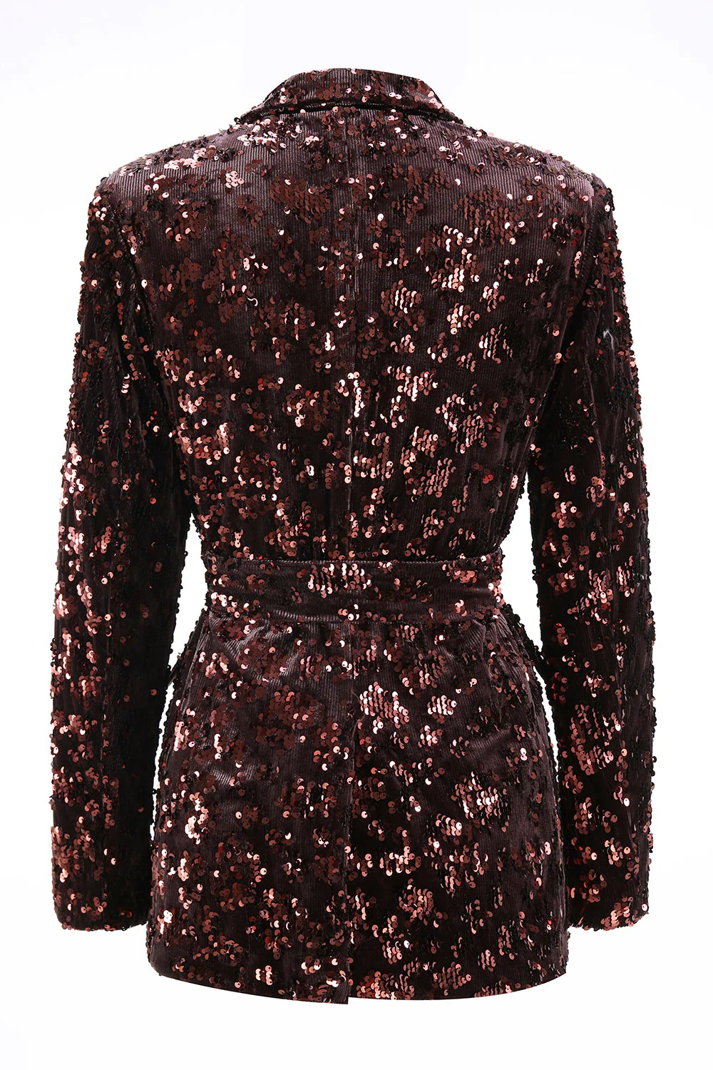 Coffee 2 Piece Peak Lapel Sequin Women's Prom Suit with Belt - Image 5