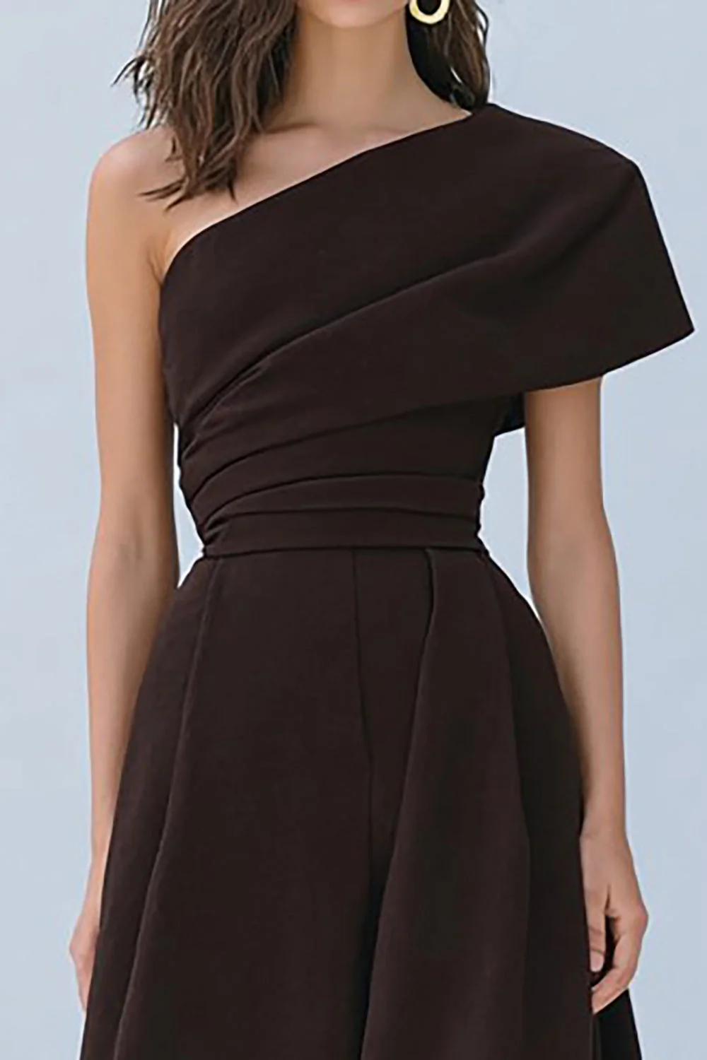 Coffee A Line One Shoulder Long Evening Dress - Image 2