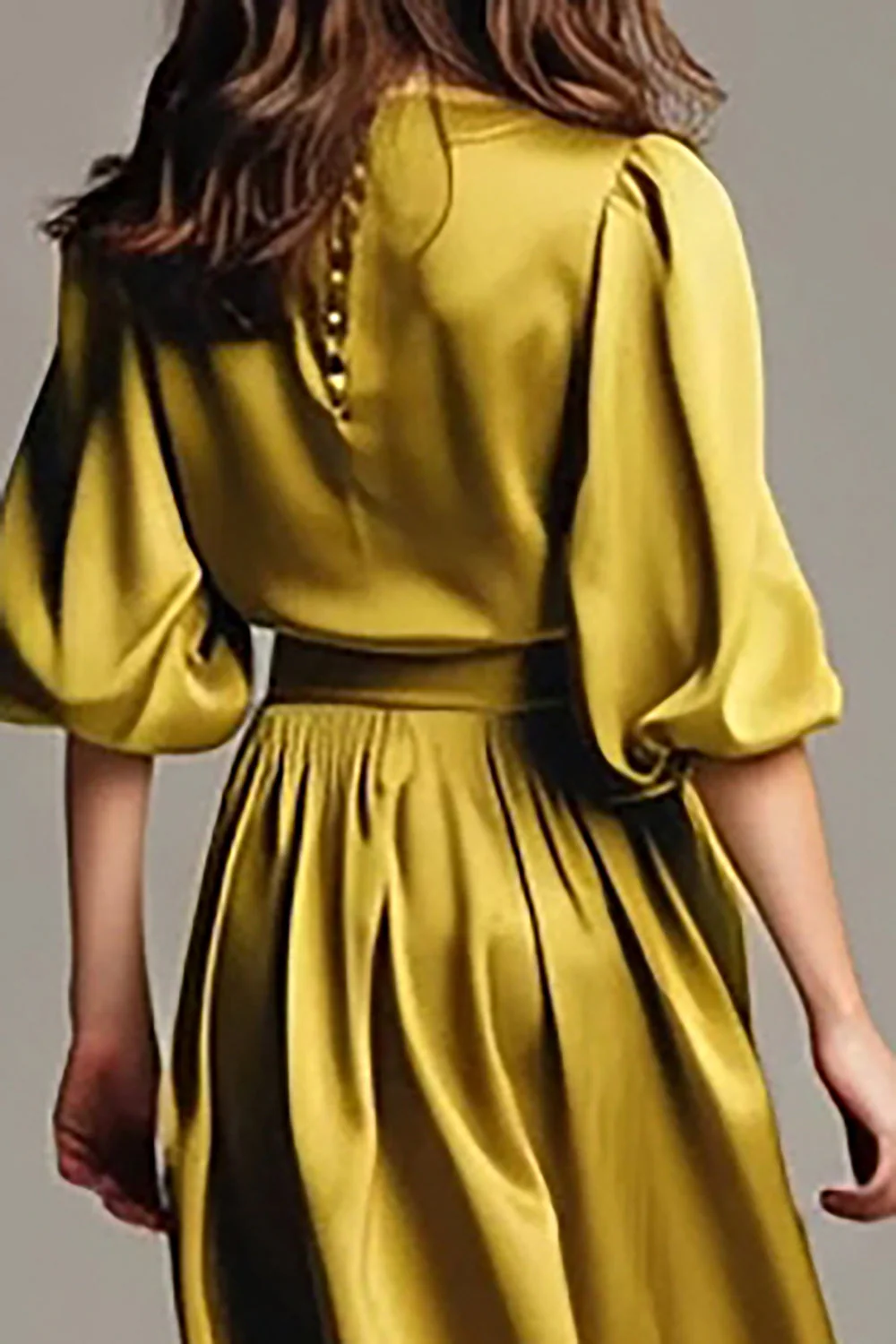Coffee Boat Neck Satin Midi Formal Dress - Image 6