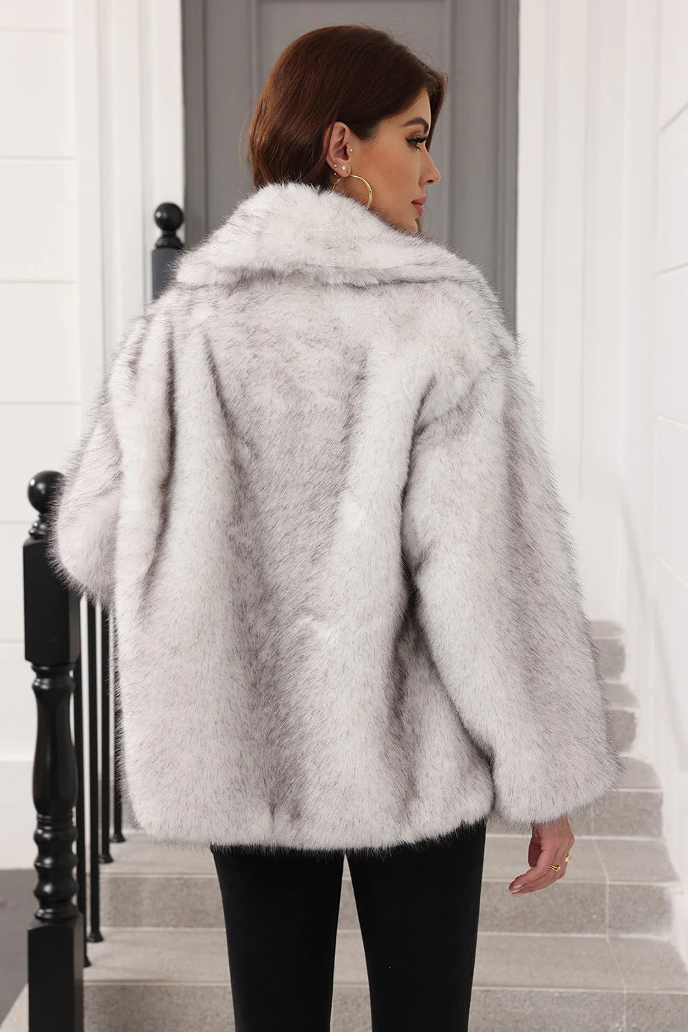 Coffee Faux Fur Shawl Lapel Women Coat with Belt - Image 17