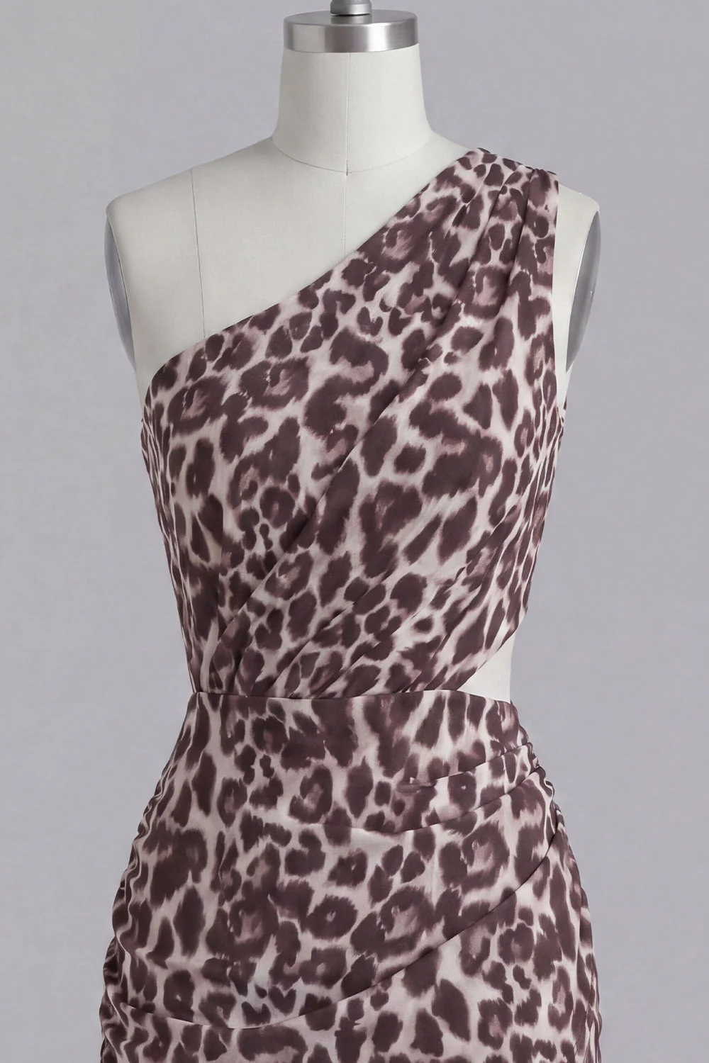 Coffee Leopard Bodycon One Shoulder Cut Out Cocktail Dress - Image 5