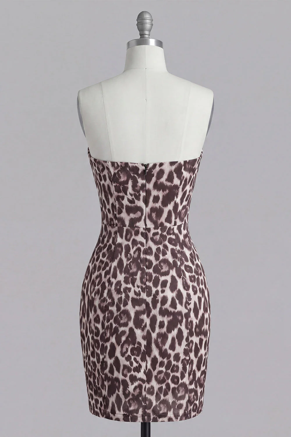 Coffee Leopard Sweetheart Print Bodycon Short Cocktail Dress - Image 2