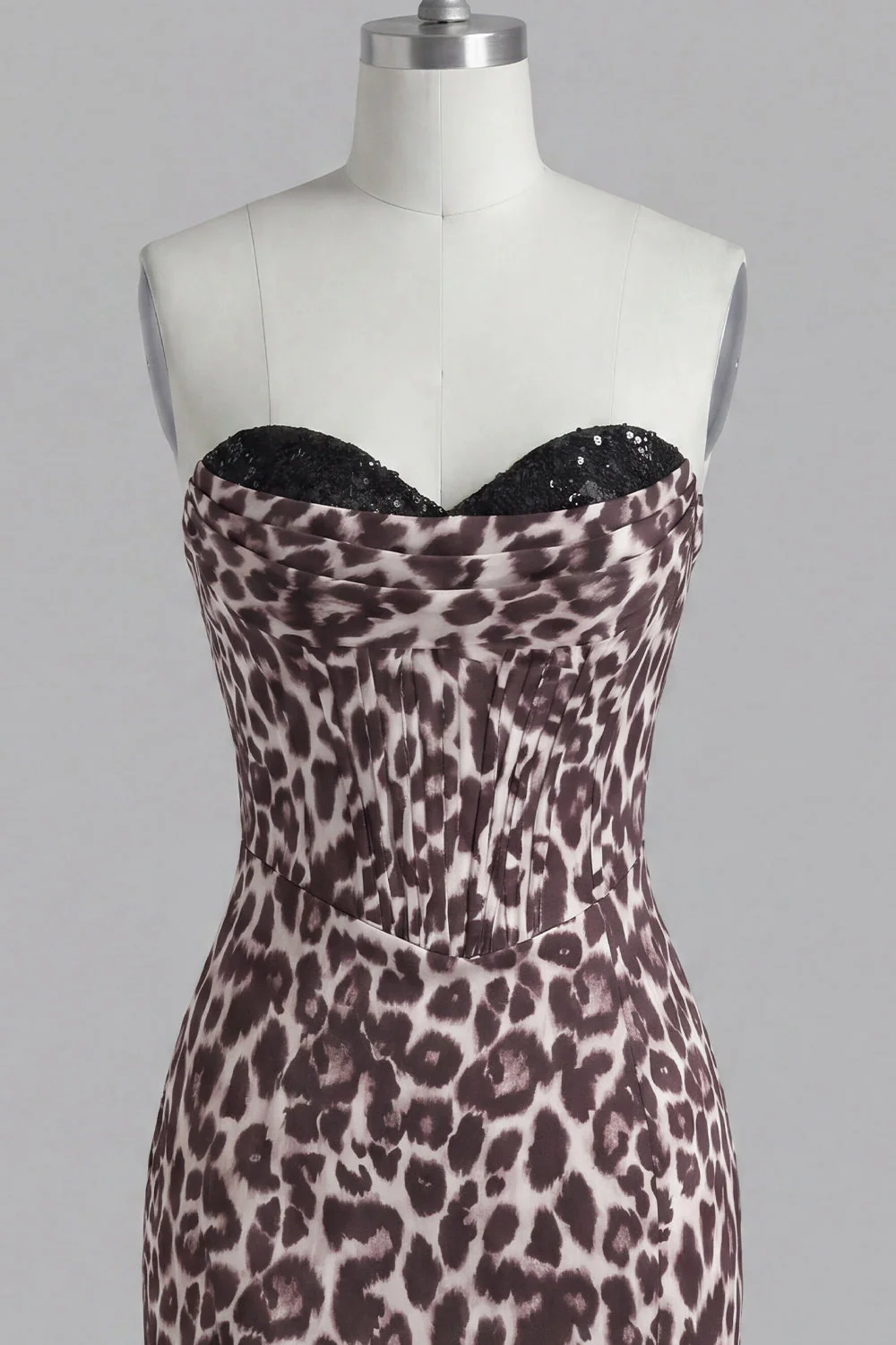 Coffee Leopard Sweetheart Print Bodycon Short Cocktail Dress - Image 6