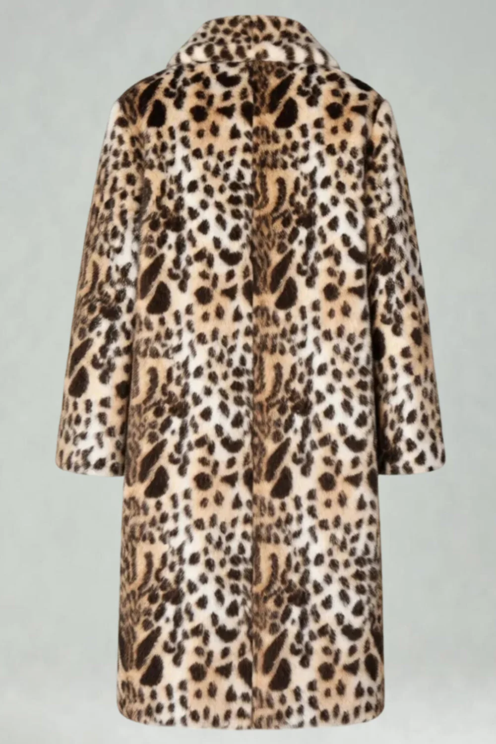 Coffee Leopard Shawl Collar Long Faux Fur Men's Coat - Image 4