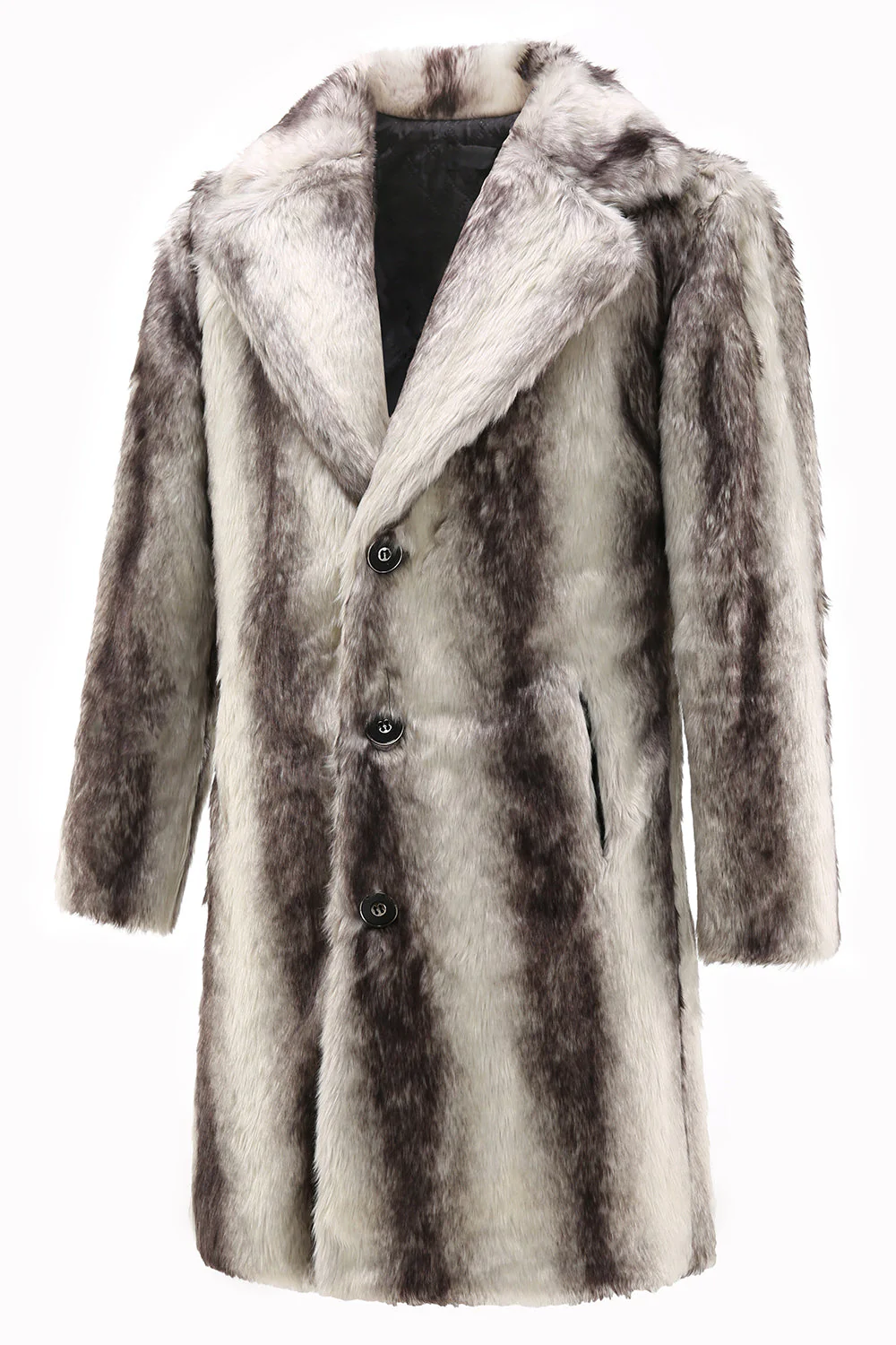 Coffee Men's Winter Faux Fur Coat Mid-Length Single-Breasted - Image 3
