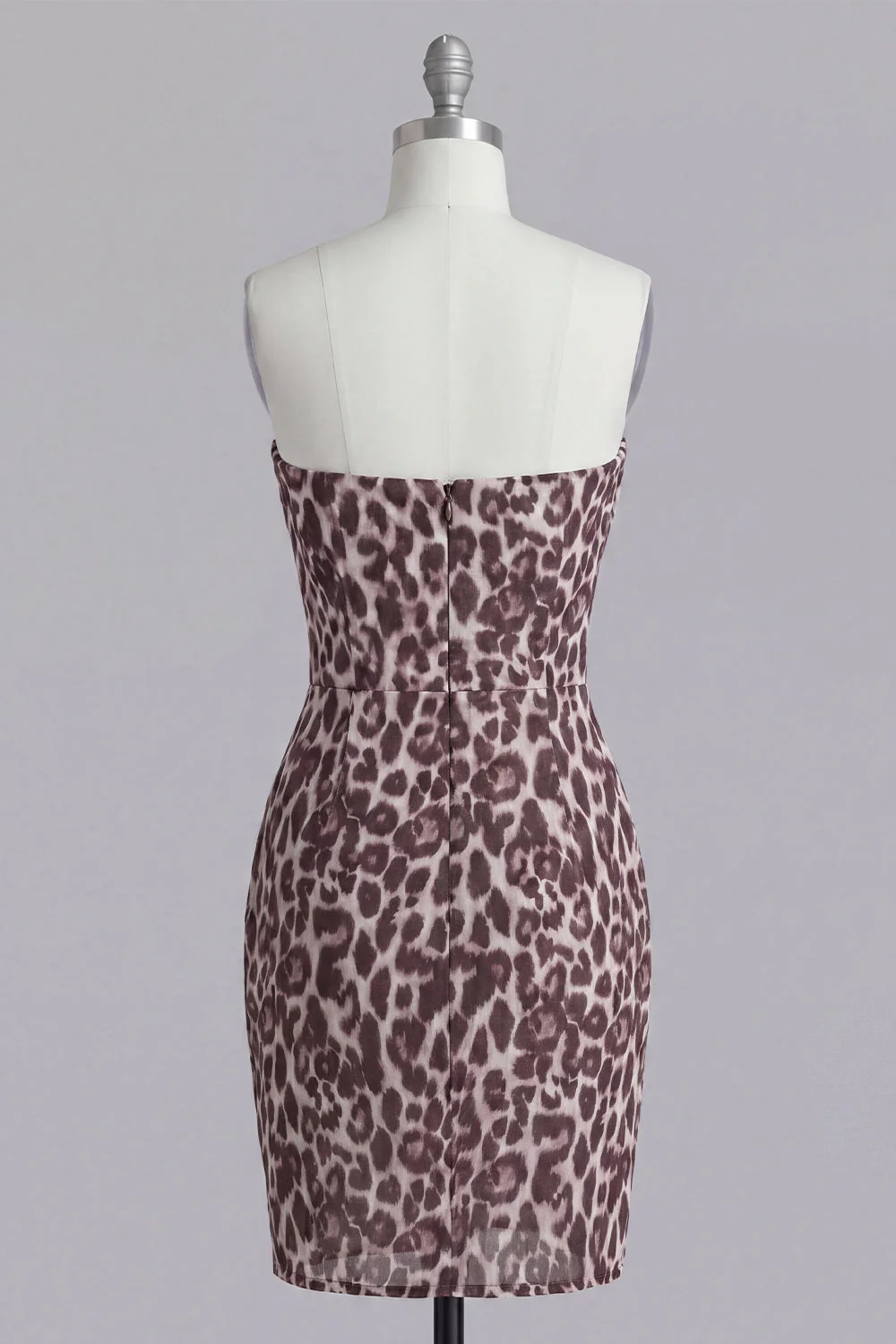 Strapless Coffee Bodycon Printed Leopard Short Cocktail Dress - Image 2