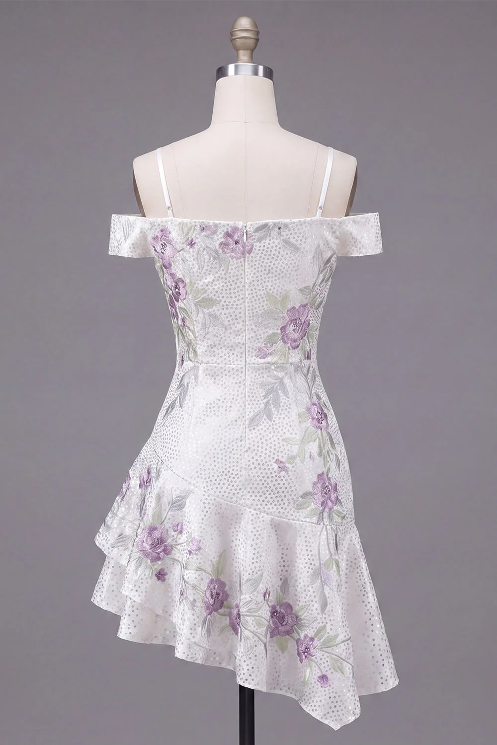 White Cold Shoulder A-Line Beaded Party Dress with Ruffles - Image 2