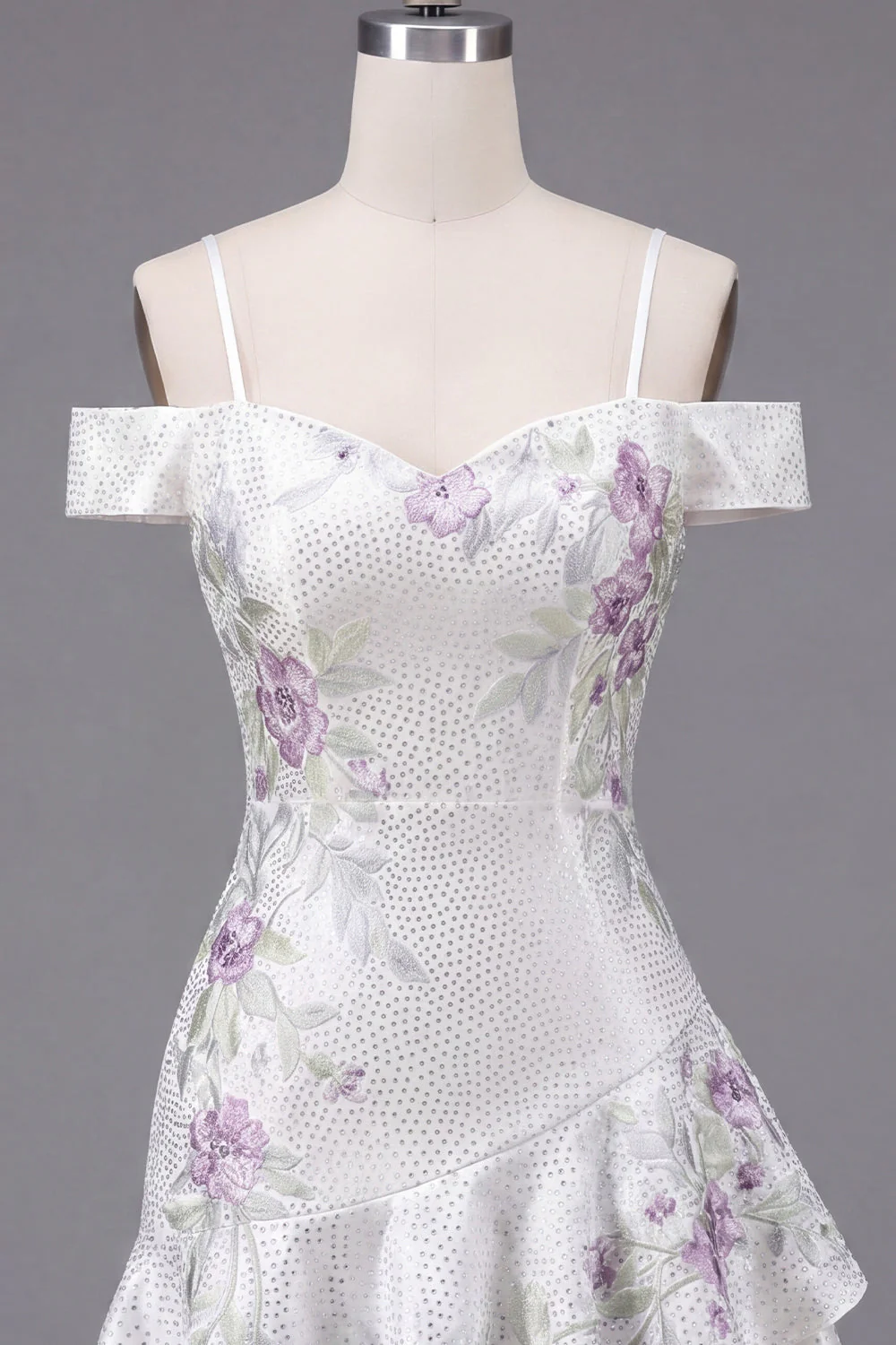 White Cold Shoulder A-Line Beaded Party Dress with Ruffles - Image 7