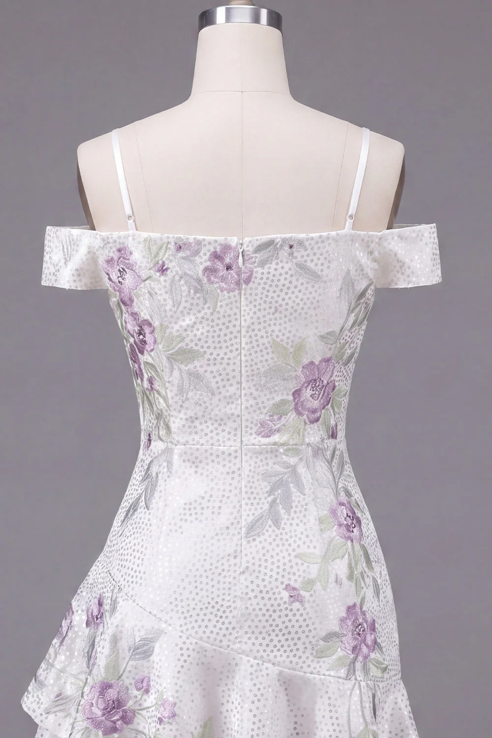 White Cold Shoulder A-Line Beaded Party Dress with Ruffles - Image 8