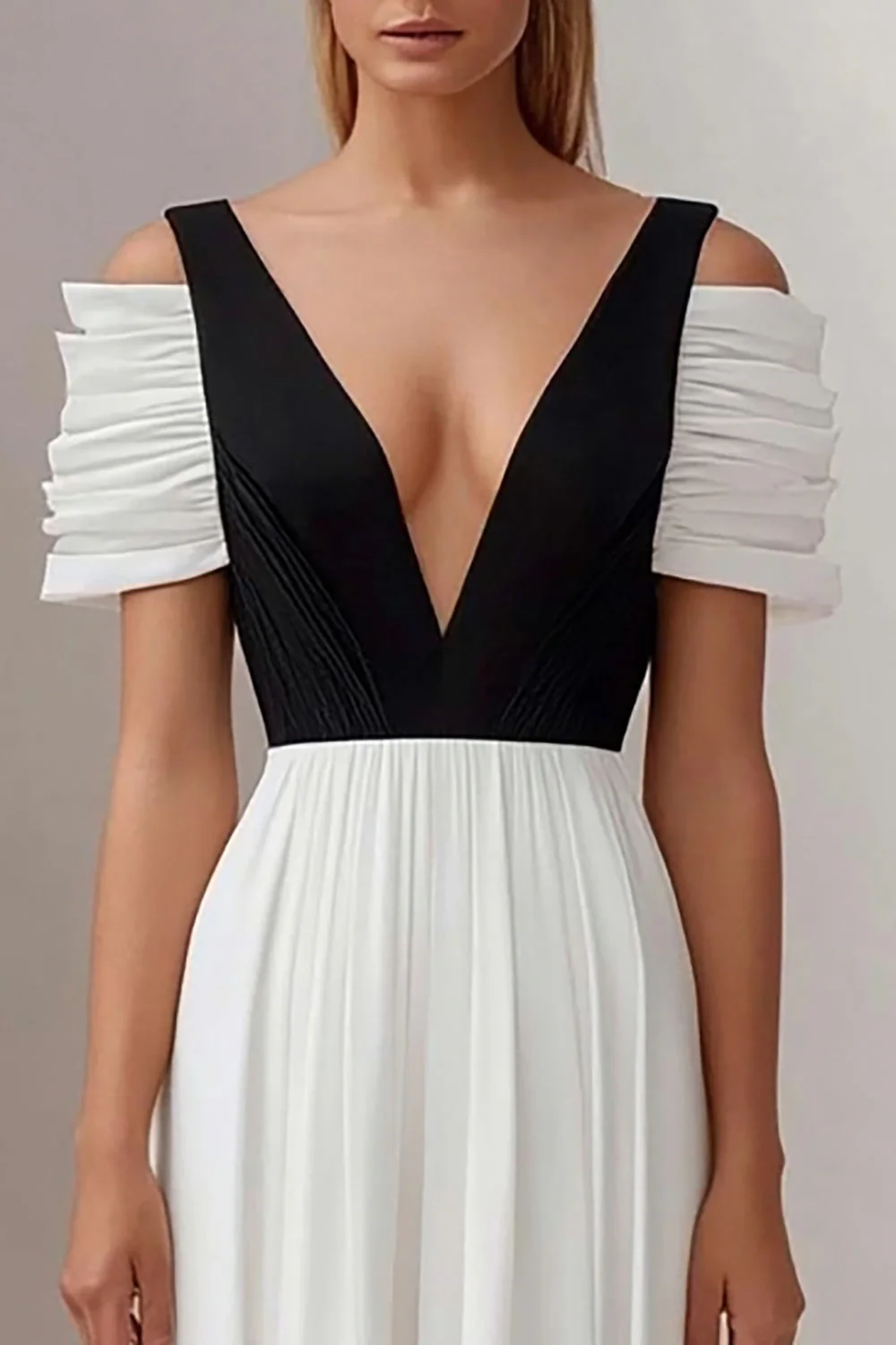 Cold Shoulder White A Line Long Formal Dress - Image 2