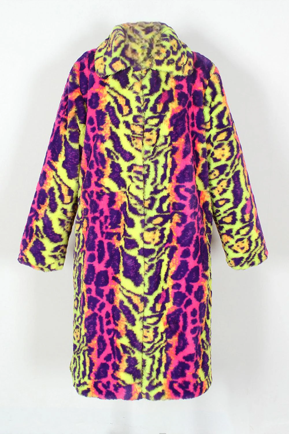 Colorful Leopard Long Faux Fur Winter Men's Coat - Image 2