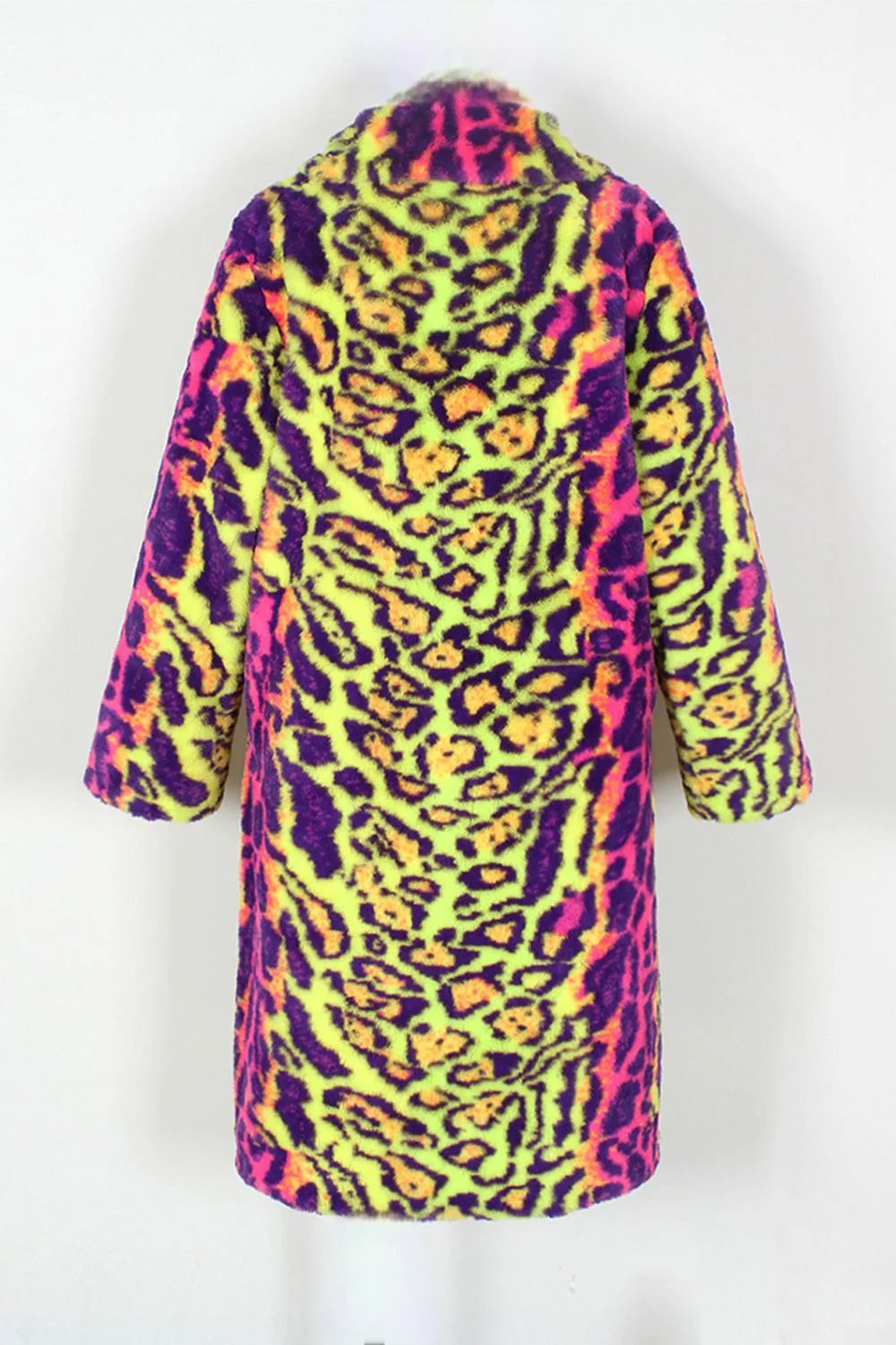 Colorful Leopard Long Faux Fur Winter Men's Coat - Image 3