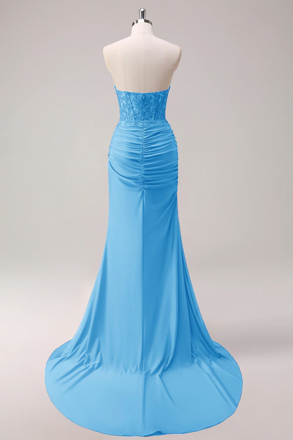 Fuchsia Mermaid Strapless Ruched Corset Long Prom Dress with Slit - Image 11