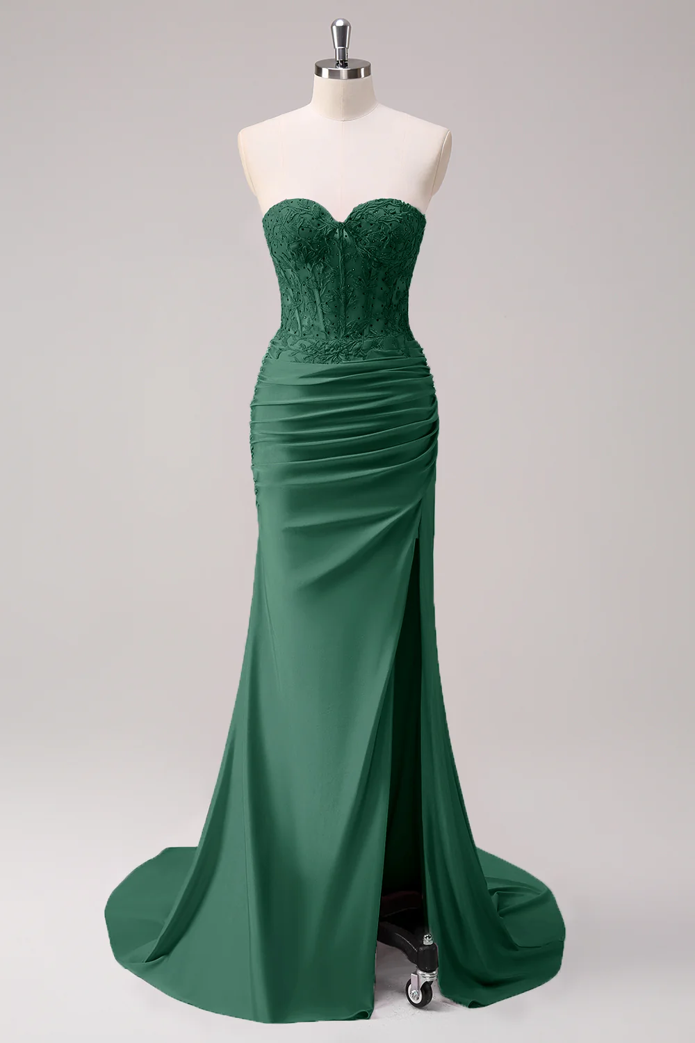 Fuchsia Mermaid Strapless Ruched Corset Long Prom Dress with Slit - Image 14