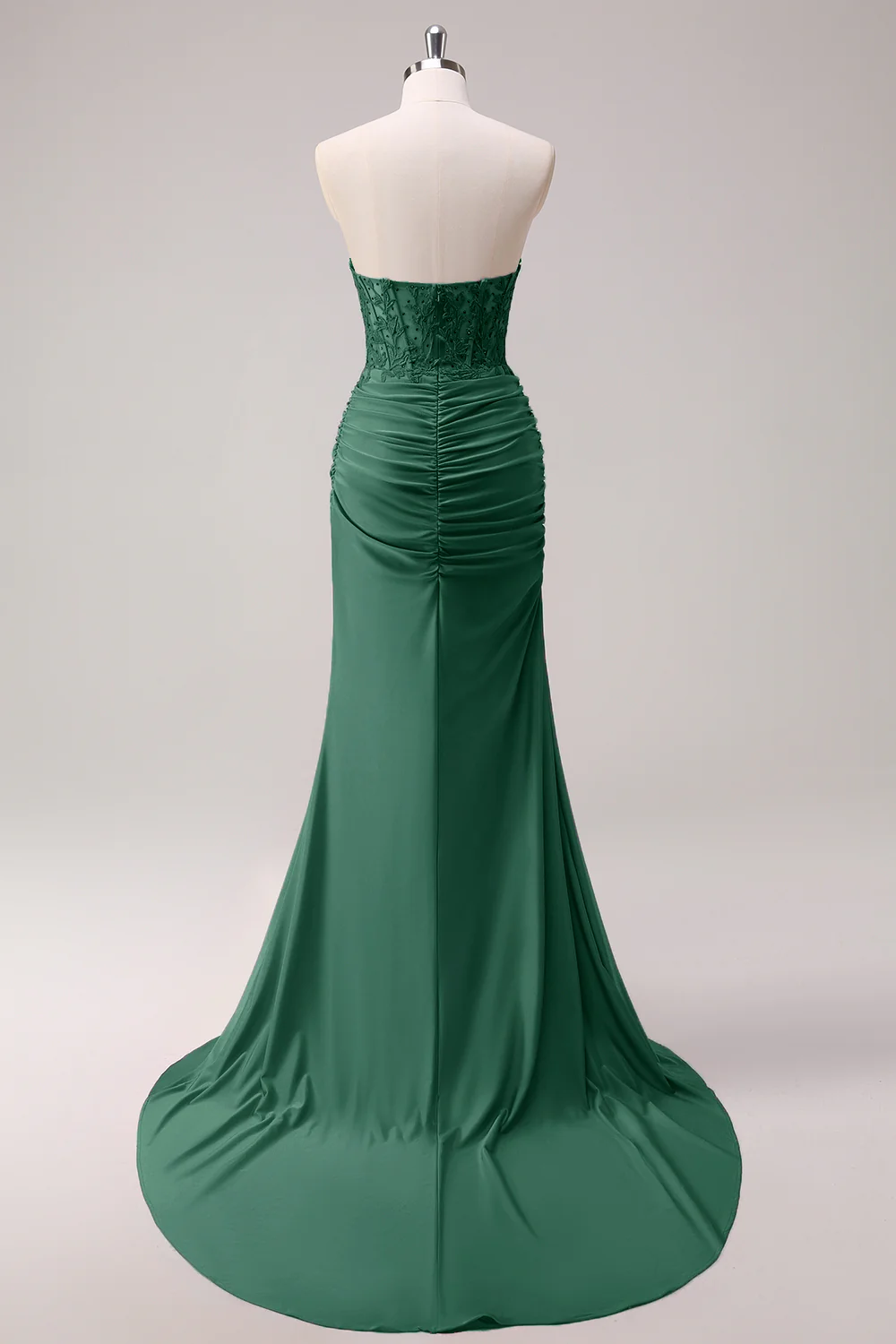 Fuchsia Mermaid Strapless Ruched Corset Long Prom Dress with Slit - Image 15