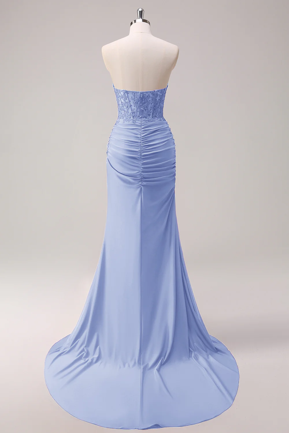 Fuchsia Mermaid Strapless Ruched Corset Long Prom Dress with Slit - Image 17
