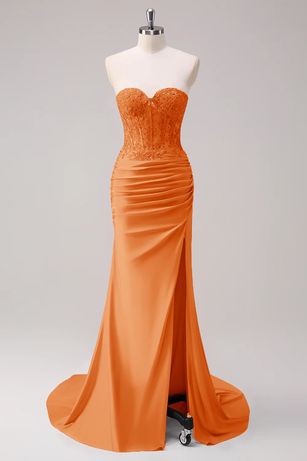 Fuchsia Mermaid Strapless Ruched Corset Long Prom Dress with Slit - Image 18