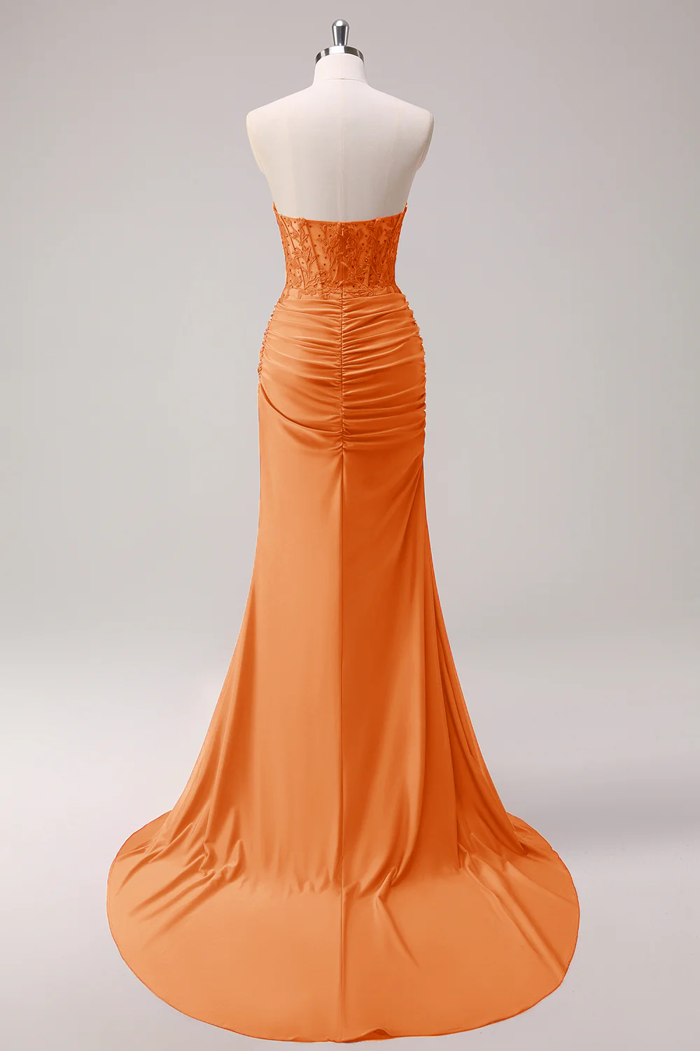 Fuchsia Mermaid Strapless Ruched Corset Long Prom Dress with Slit - Image 19
