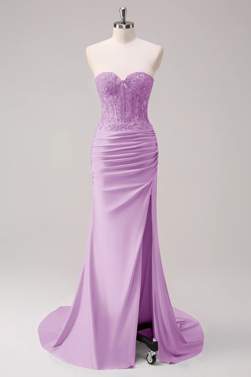 Fuchsia Mermaid Strapless Ruched Corset Long Prom Dress with Slit - Image 20