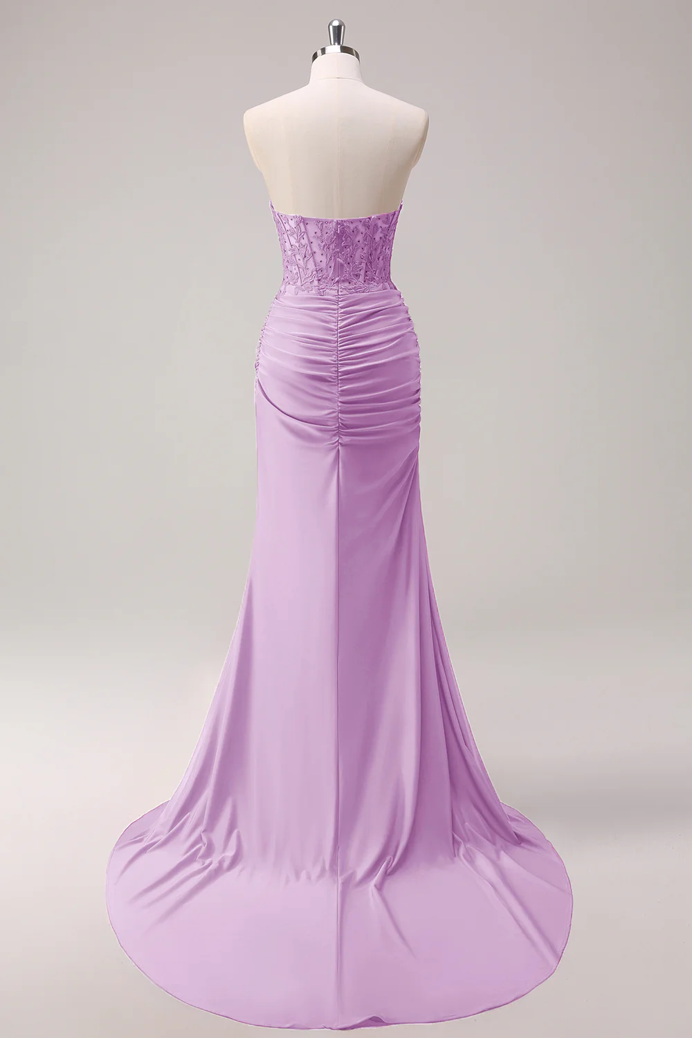 Fuchsia Mermaid Strapless Ruched Corset Long Prom Dress with Slit - Image 21