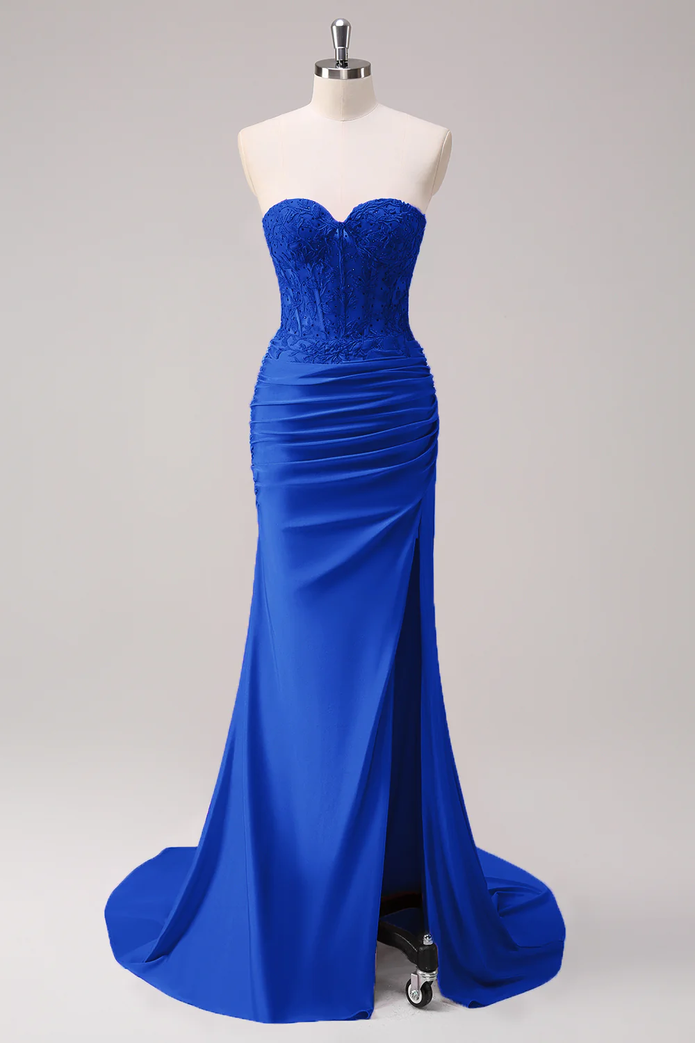 Fuchsia Mermaid Strapless Ruched Corset Long Prom Dress with Slit - Image 22