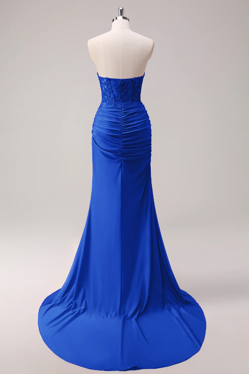Fuchsia Mermaid Strapless Ruched Corset Long Prom Dress with Slit - Image 23