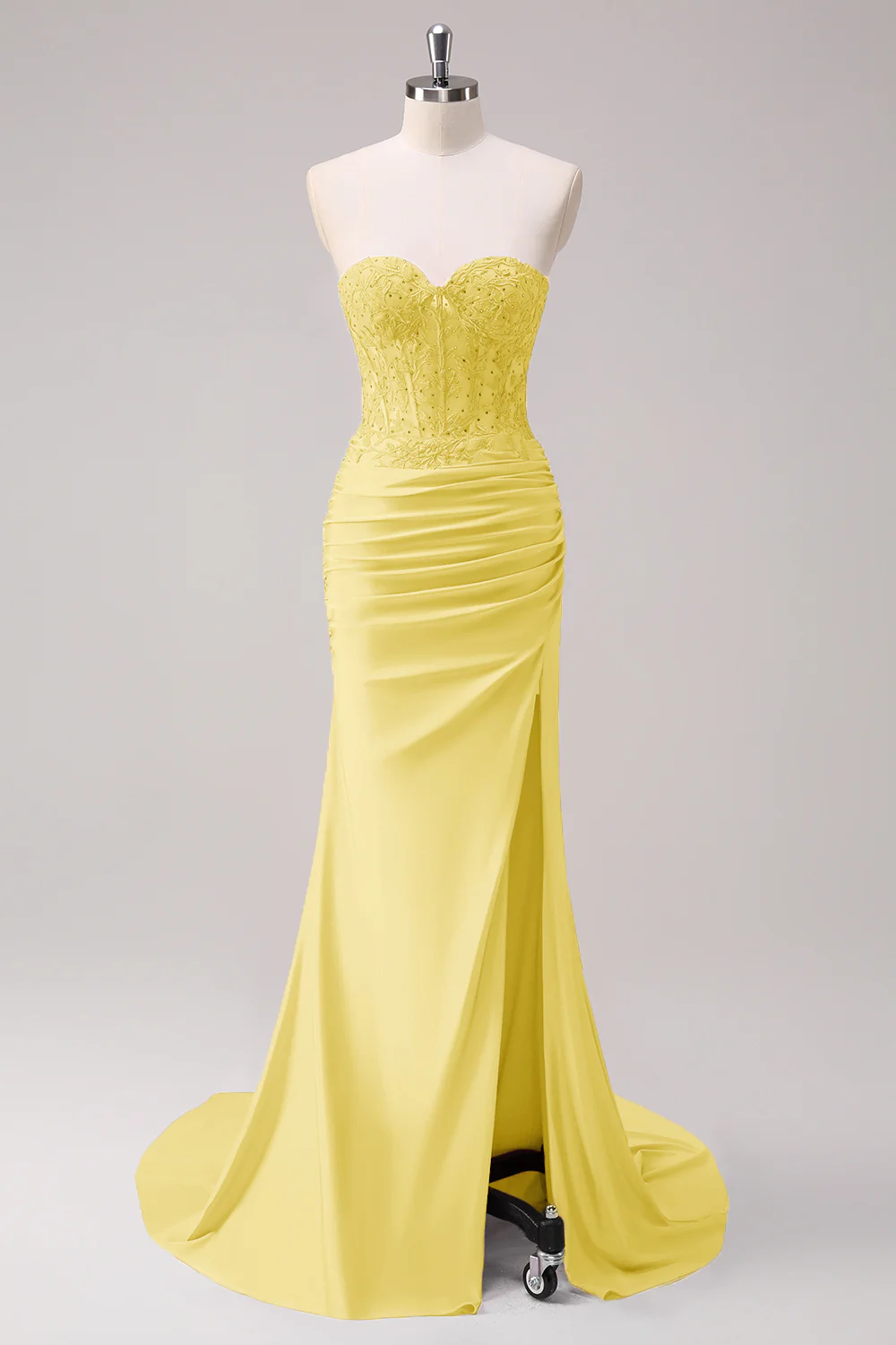 Fuchsia Mermaid Strapless Ruched Corset Long Prom Dress with Slit - Image 24