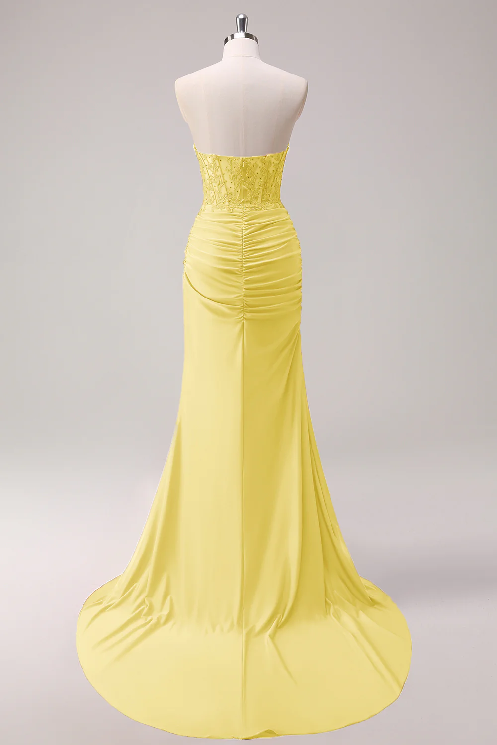 Fuchsia Mermaid Strapless Ruched Corset Long Prom Dress with Slit - Image 25