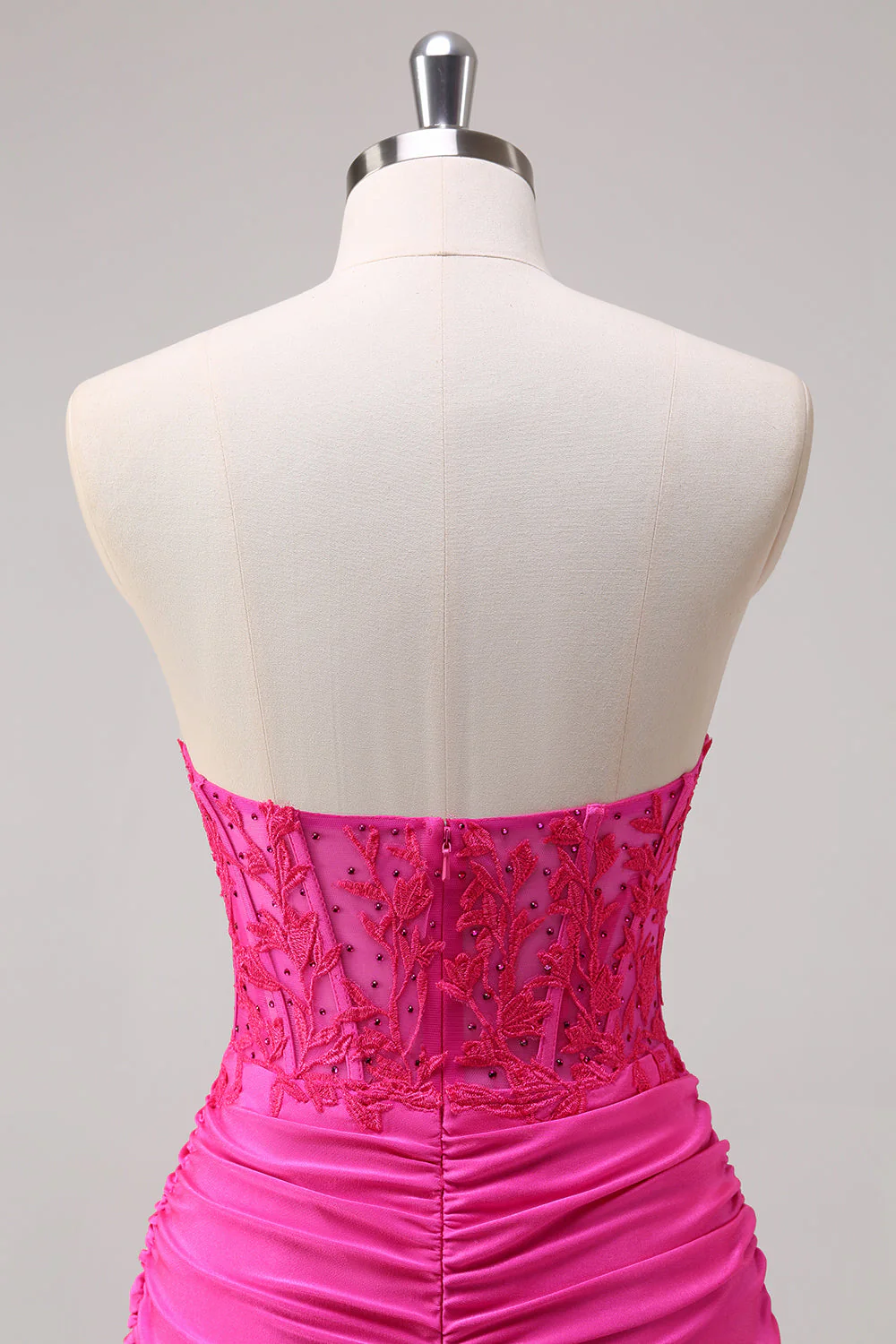 Fuchsia Mermaid Strapless Ruched Corset Long Prom Dress with Slit - Image 5