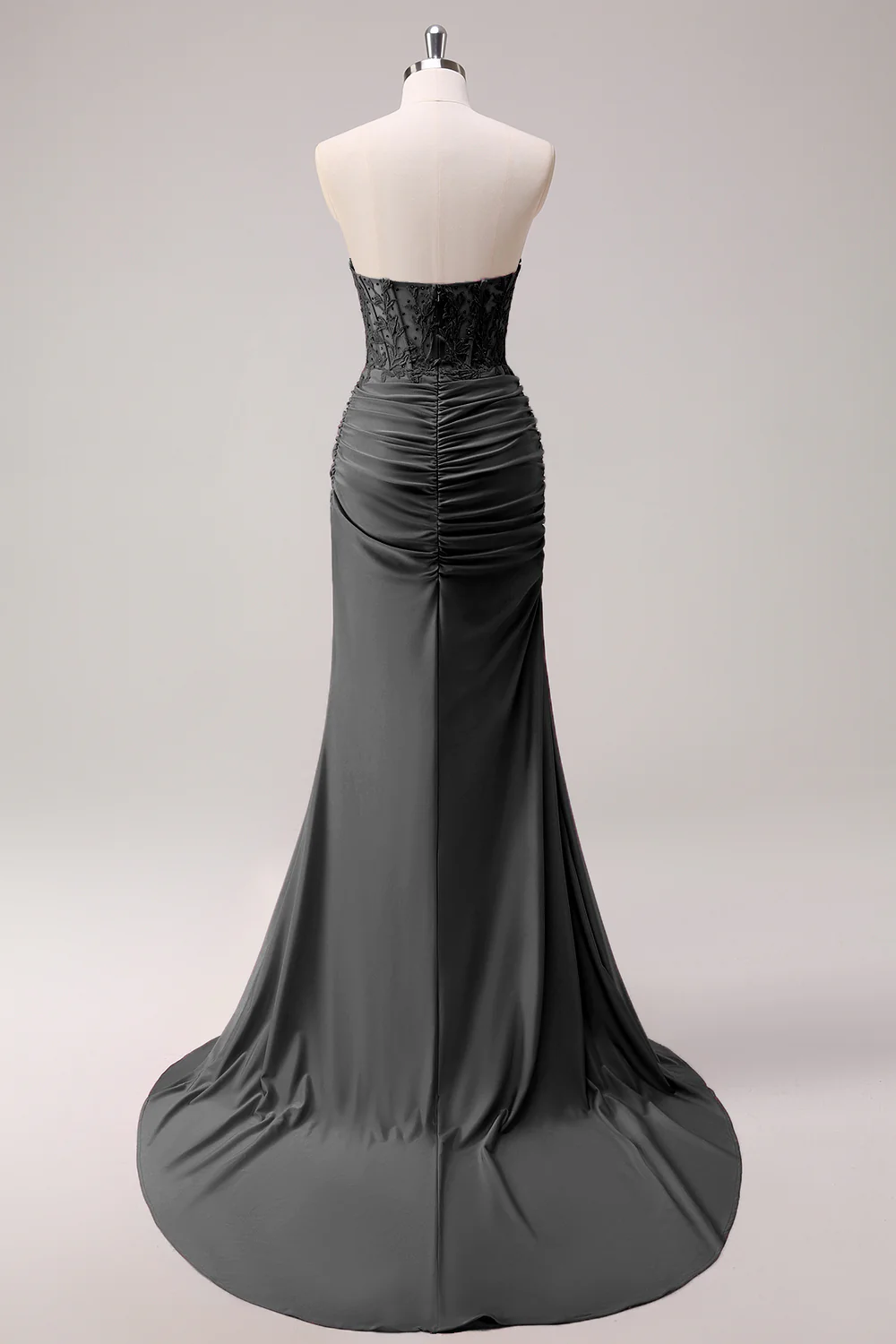 Fuchsia Mermaid Strapless Ruched Corset Long Prom Dress with Slit - Image 9