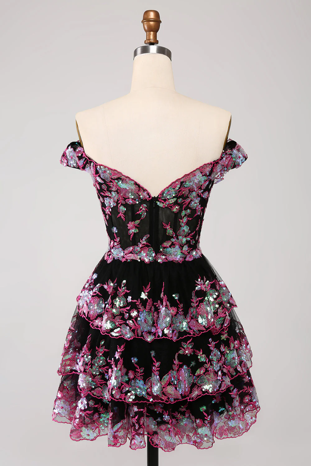 Cute Sparkly Hot Pink A Line Tiered Corset Lace Short Graduation Dress - Image 17
