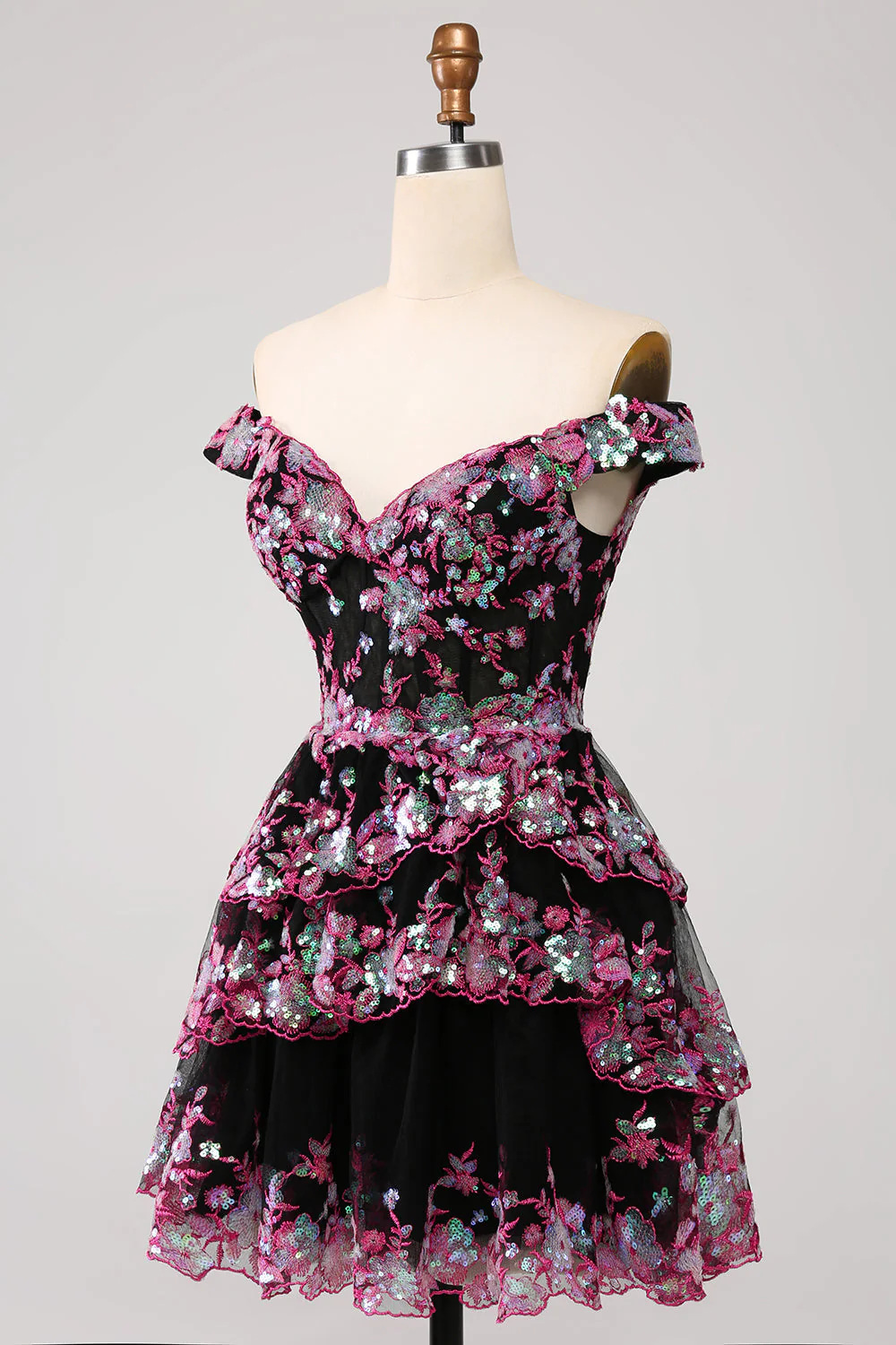 Cute Sparkly Hot Pink A Line Tiered Corset Lace Short Graduation Dress - Image 18