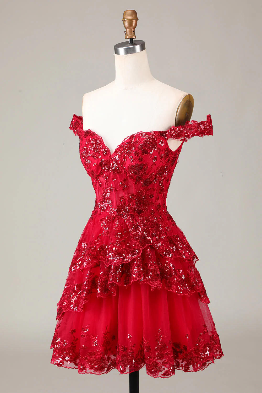 Cute Sparkly Hot Pink A Line Tiered Corset Lace Short Graduation Dress - Image 27