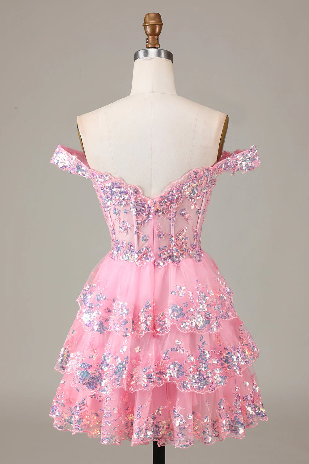 Cute Sparkly Hot Pink A Line Tiered Corset Lace Short Graduation Dress - Image 32