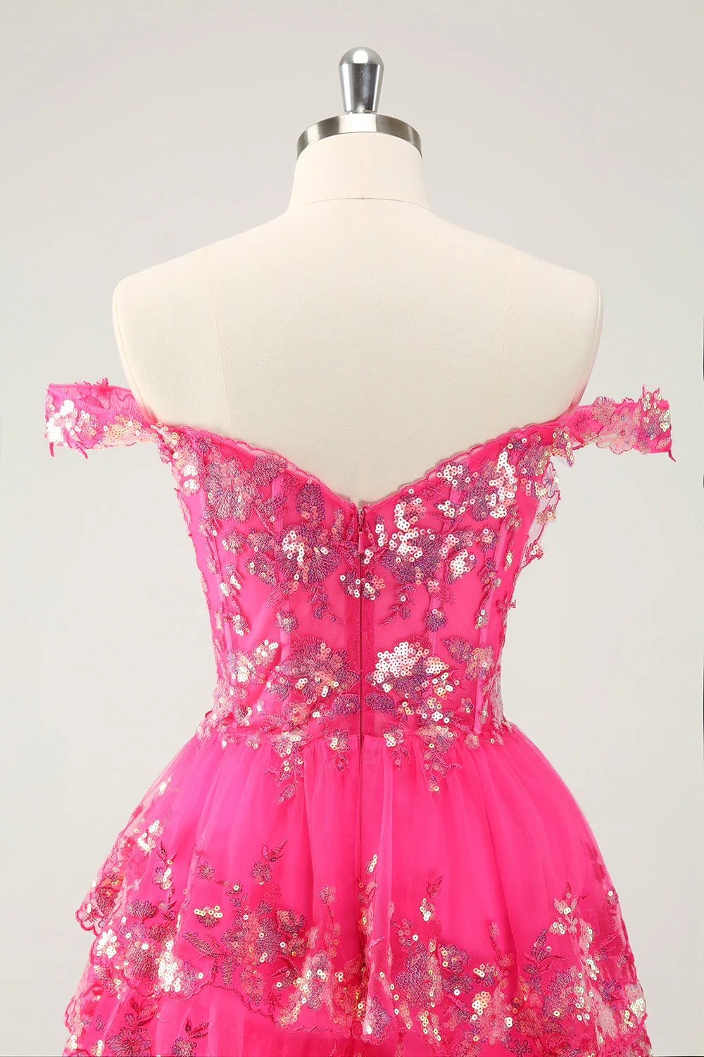 Cute Sparkly Hot Pink A Line Tiered Corset Lace Short Graduation Dress - Image 5