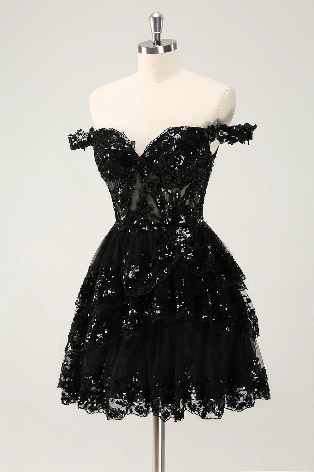 Cute Sparkly Hot Pink A Line Tiered Corset Lace Short Graduation Dress - Image 9
