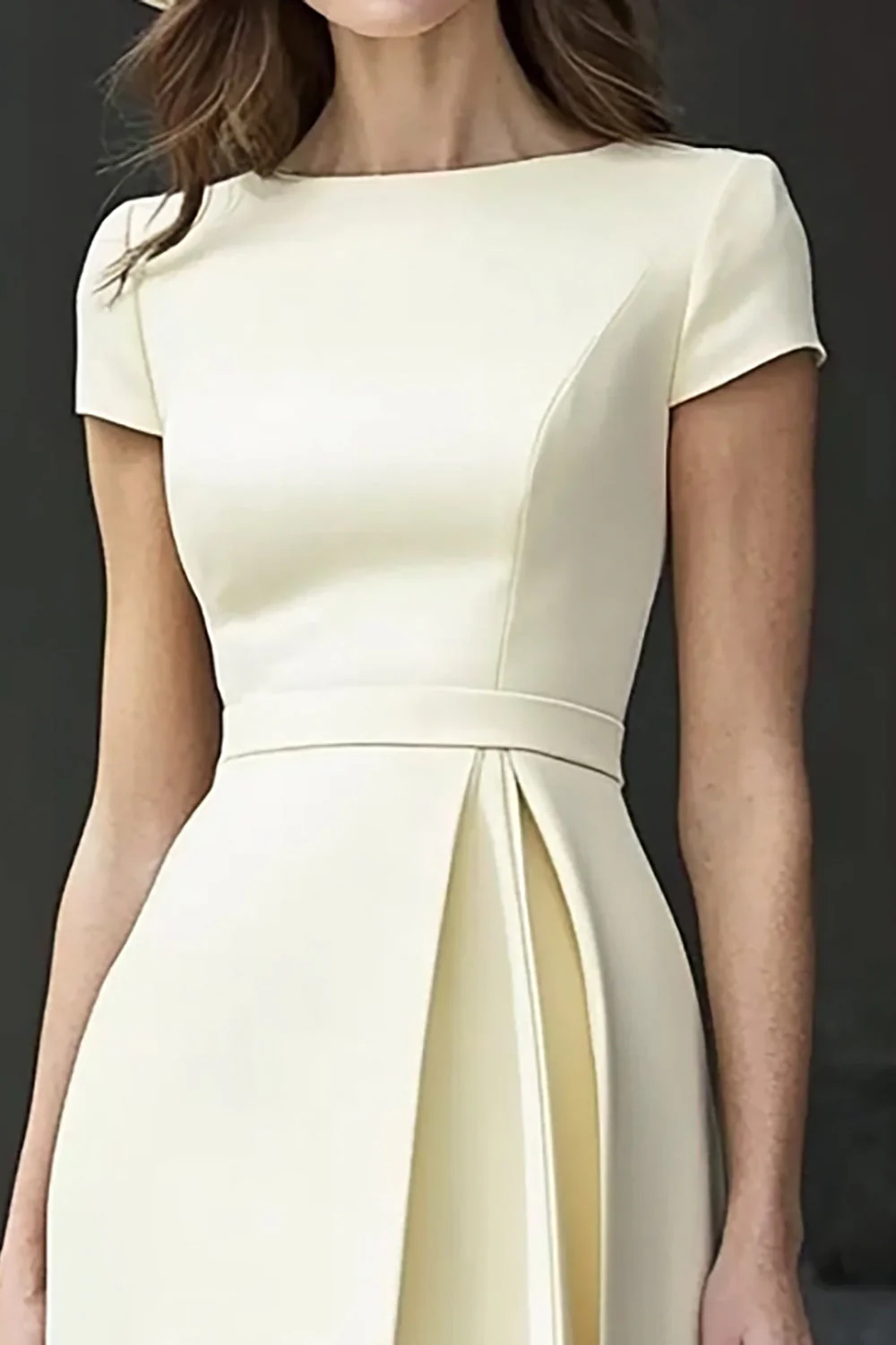 Daffodil Satin A Line Boat Neck Long Work Dress - Image 2