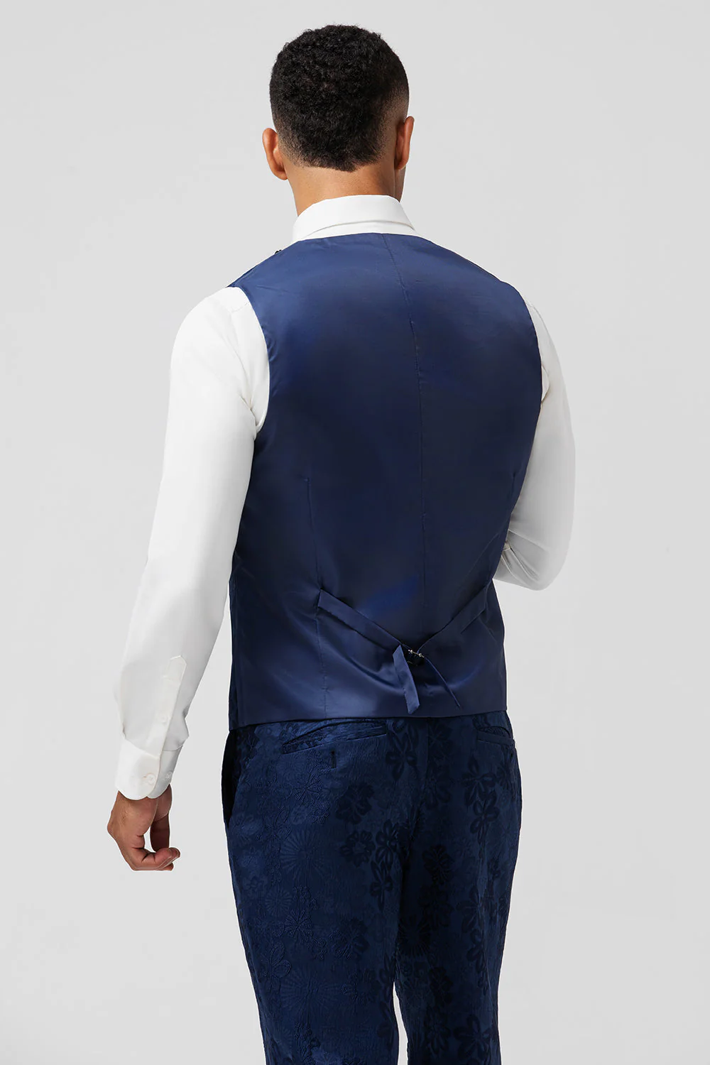 Dark Blue 3 Piece Peak Lapel Jacquard One Button Men's Prom Suits - Image 5