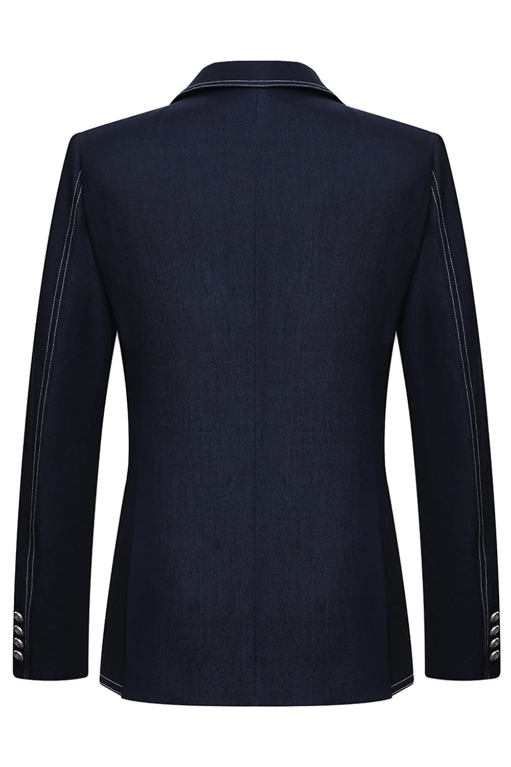 Dark Blue Double Breasted Peak Lapel Tailored 2 Piece Men's Suits - Image 3