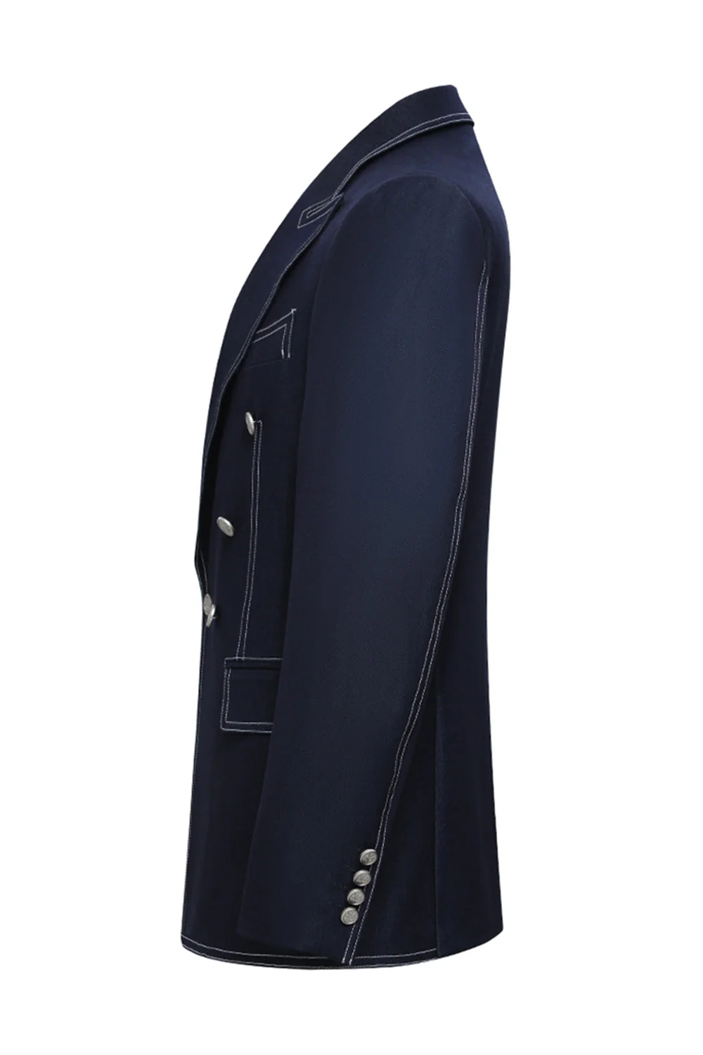 Dark Blue Double Breasted Peak Lapel Tailored 2 Piece Men's Suits - Image 4