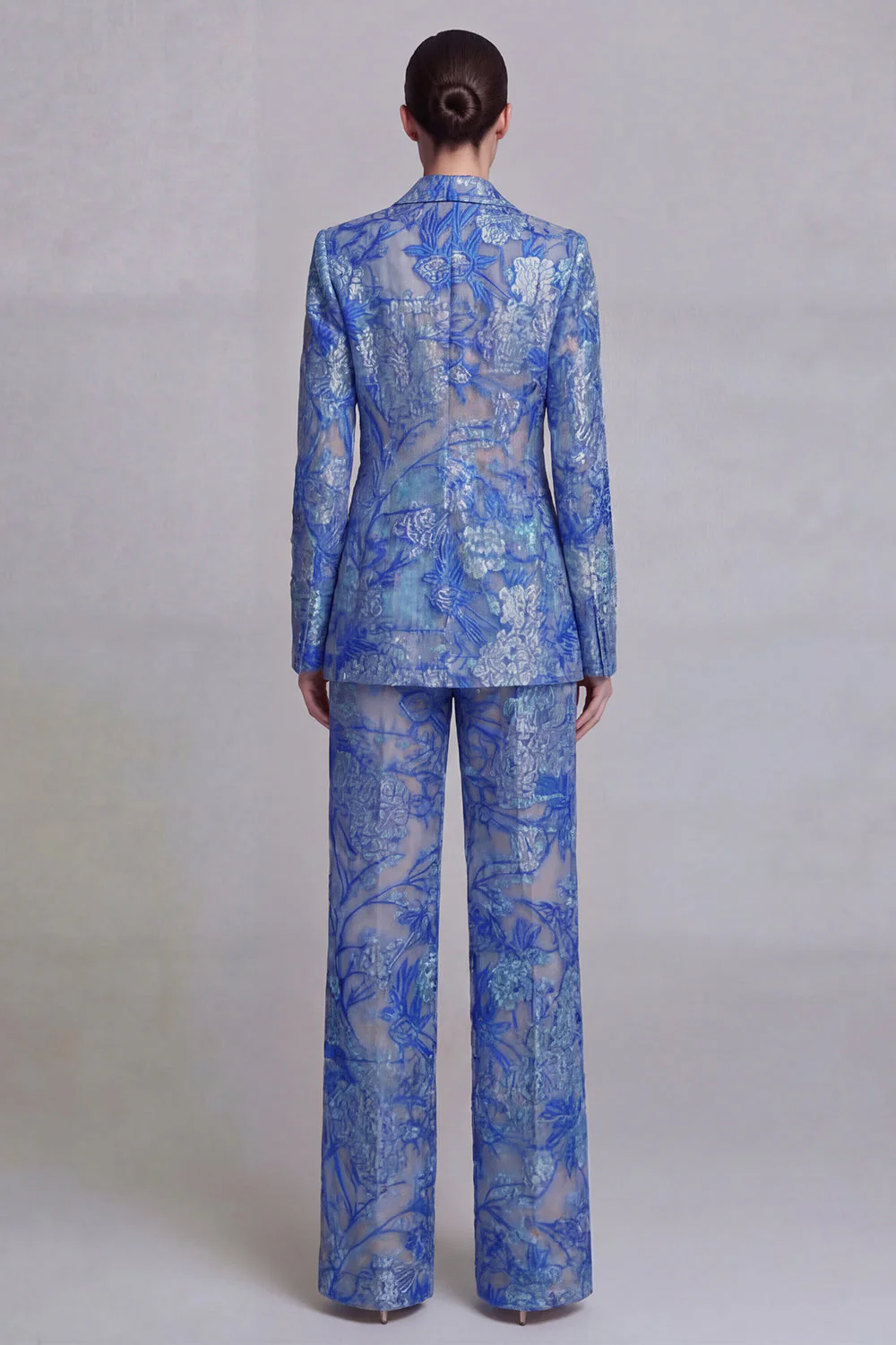 Dark Blue Floral 2 Piece Single Breasted Notched Lapel Prom Suits - Image 2