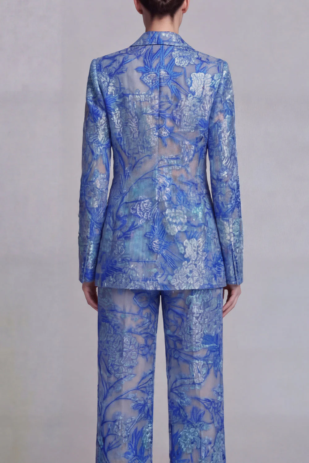 Dark Blue Floral 2 Piece Single Breasted Notched Lapel Prom Suits - Image 4