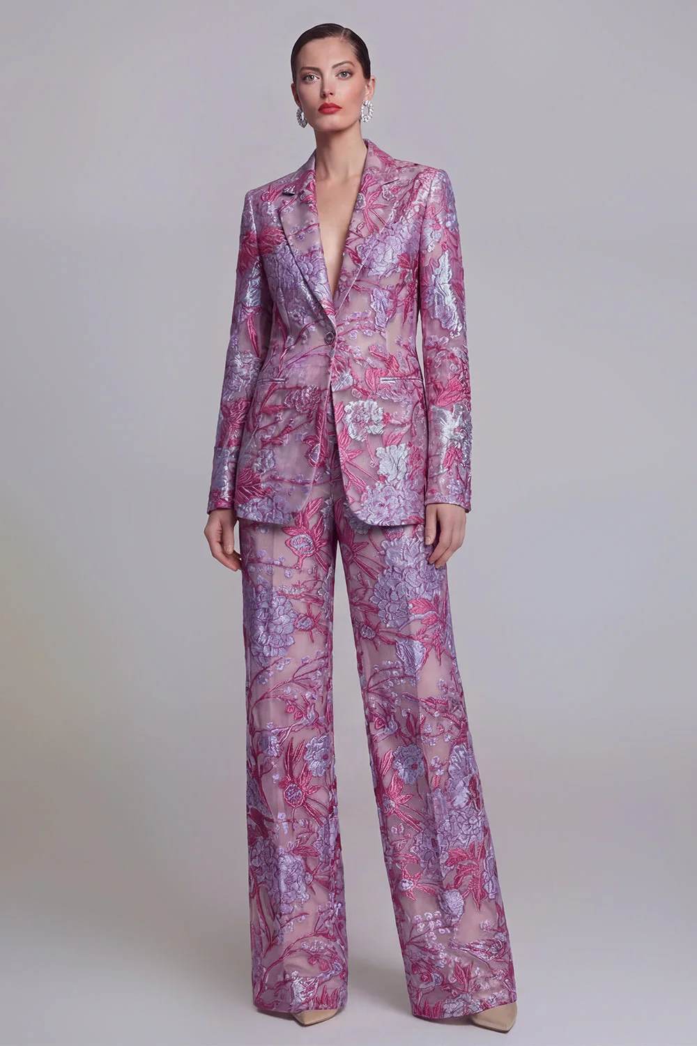Dark Blue Floral 2 Piece Single Breasted Notched Lapel Prom Suits - Image 5