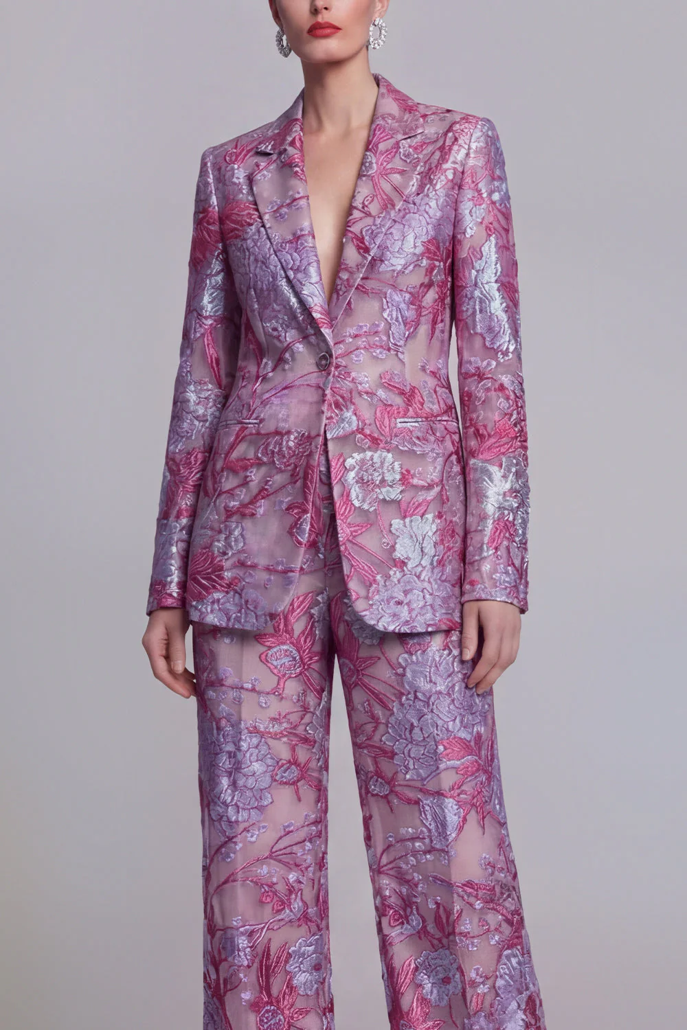 Dark Blue Floral 2 Piece Single Breasted Notched Lapel Prom Suits - Image 7